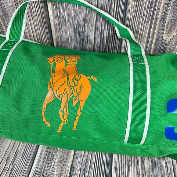 RARE VINTAGE Polo Ralph Lauren Duffle Bag Green Overnight CarryOn Travel Bag 22” - Picture 5 of 8